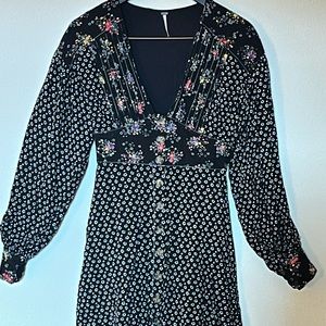 Free People Long Sleeve Floral Mini Dress
